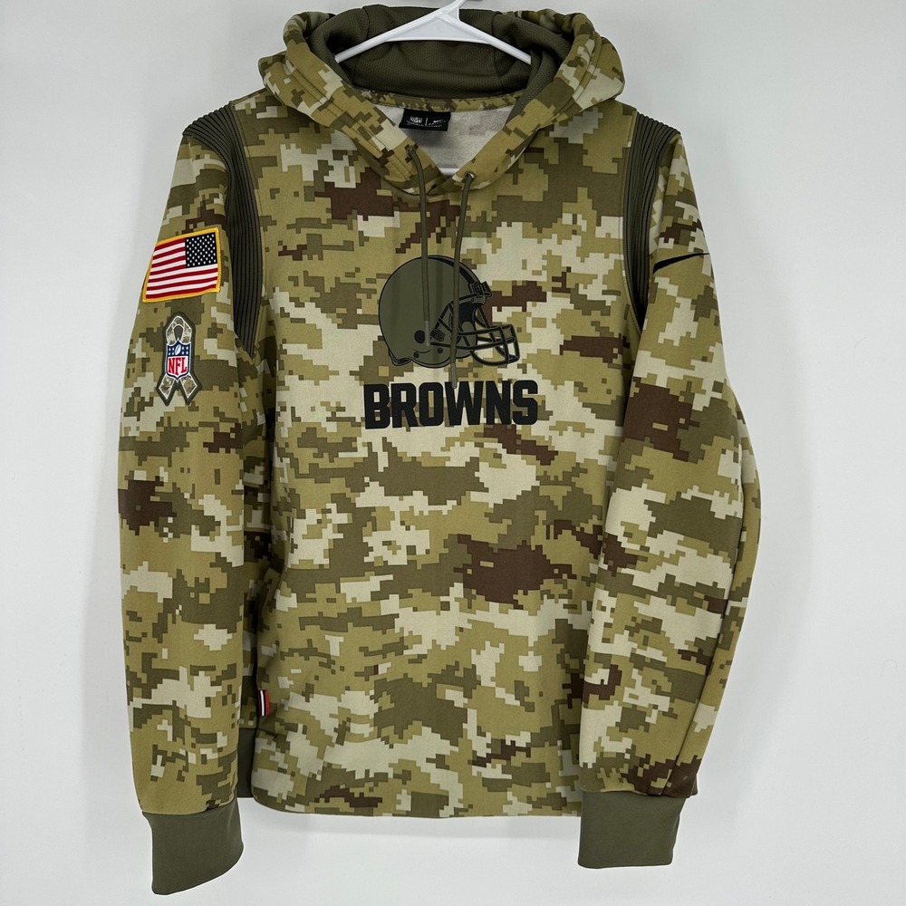 Nike Dri-Fit Cleveland Browns Salute Service Camo Hoodie Mens Medium NKQ7-10P5